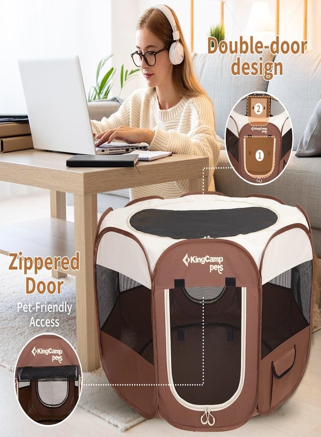 كينغ كامب قفص لعب للكلاب من كينج كامب، قفص قابل للطي محمول للقطط والجراء، مقاس 29/36/50 بوصة، قفص لعب منبثق للحيوانات الأليفة مع قاعدة بسحاب وغطاء للاستخدام الداخلي والخارجي (صغير، كاكي) - Image 3